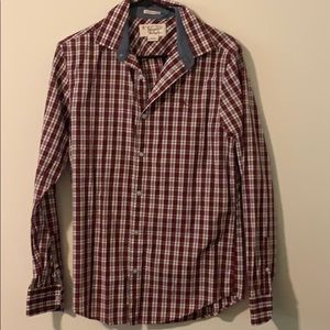 Burgundy plaid LS button up